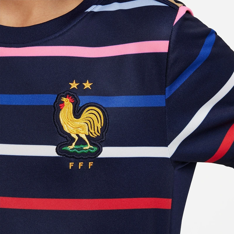 Haut d'avant-match Nike bleu pour enfant de l'équipe France 2024 Academy Pro