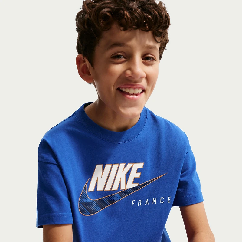 T-shirt Nike Futura bleu pour jeunes de l'équipe nationale France
