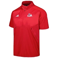 Veste adidas rouge Fresno State Bulldogs Sideline AEROREADY Raglan à manches courtes et quart de zip pour hommes