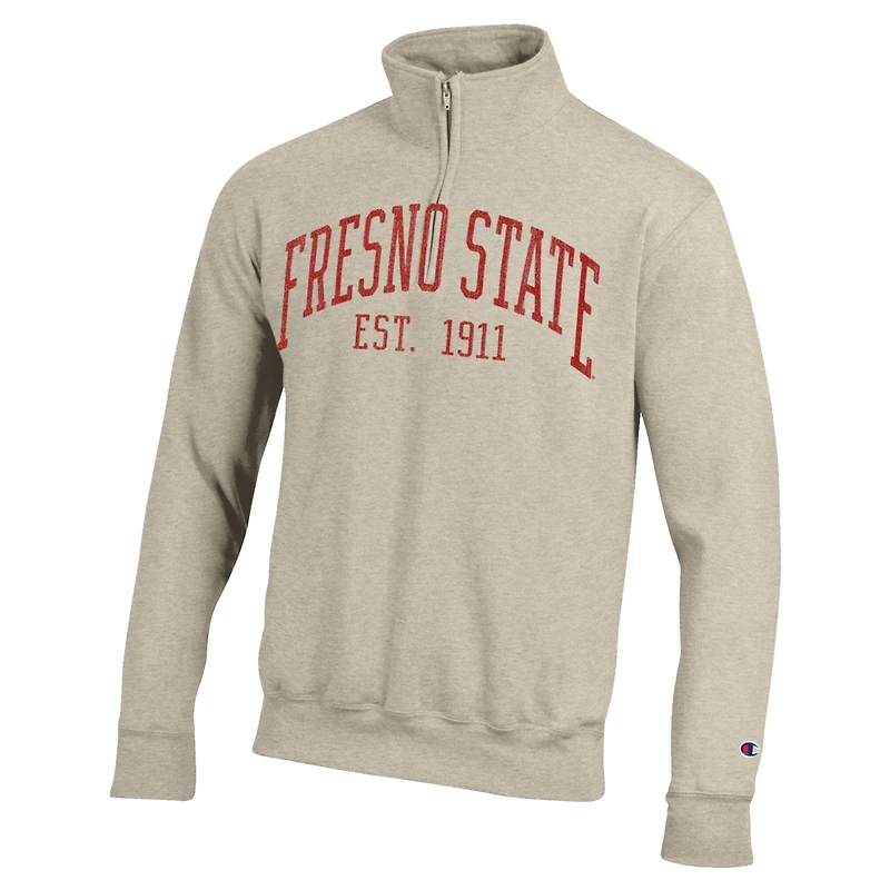 Men's Champion Cream Fresno State Bulldogs Established Date Quarter-Zip Pullover