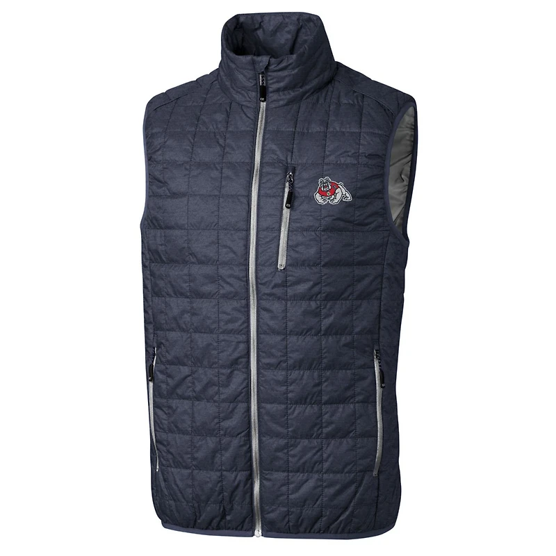 Gilet matelassé entièrement zippé Rainier PrimaLoft Eco pour homme, bleu marine chiné, Fresno State Bulldogs, taille grande et