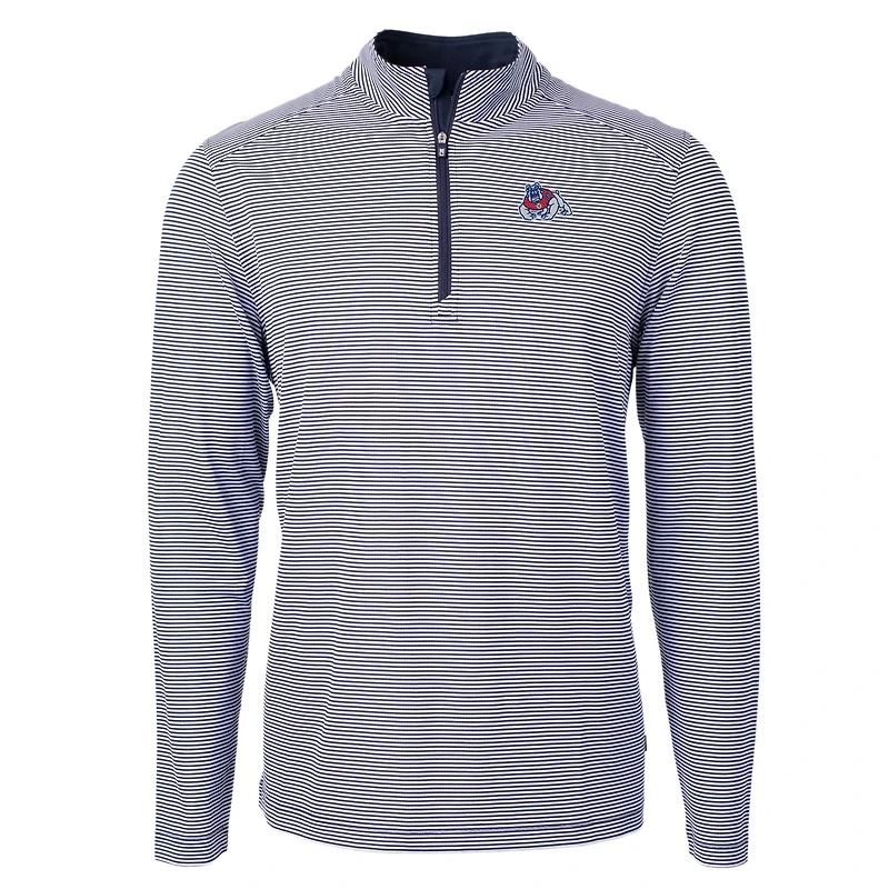 Pull-over zippé recyclé à micro-rayures et piqué écologique pour homme, bleu marine/blanc, Fresno State Bulldogs, Virtue, taille grande
