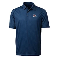 Men's Cutter & Buck Navy Fresno State Bulldogs Pike Double Dot Print Stretch Polo