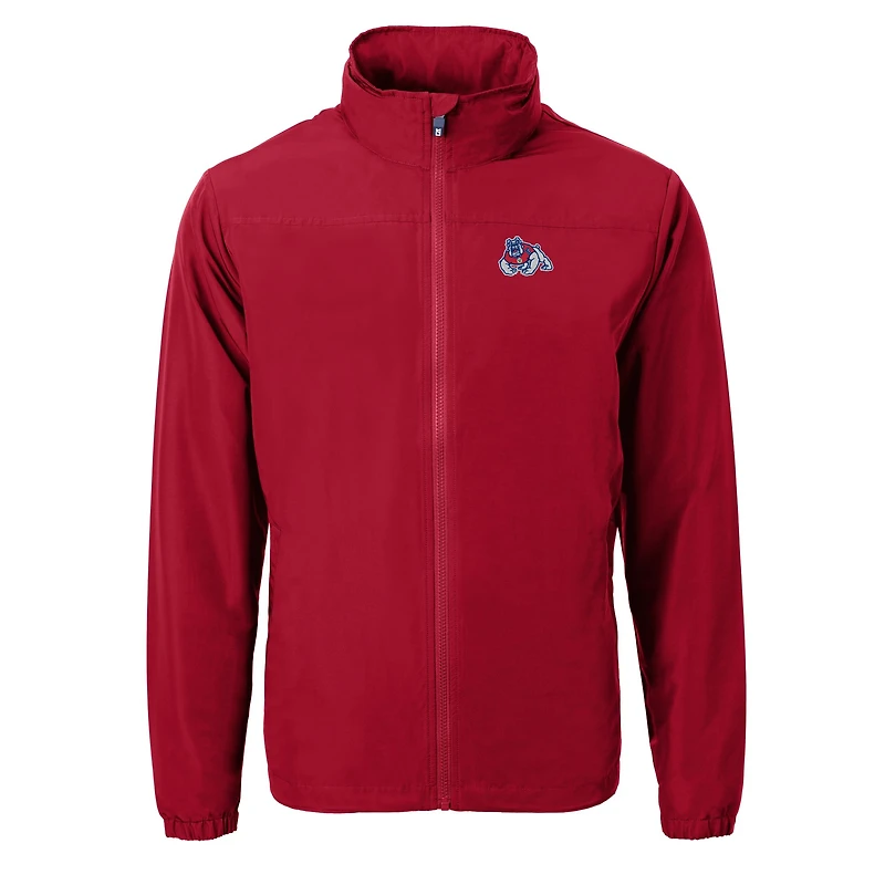 Men's Cutter & Buck Red Fresno State Bulldogs Charter Eco Recycled Full-Zip Jacket