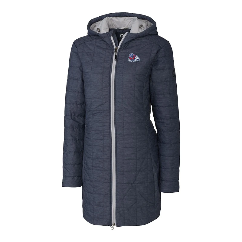 Manteau long à capuche Rainier Primaloft Eco pour femme, bleu marine chiné, Cutter & Buck, Fresno State Bulldogs