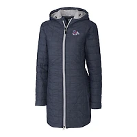 Manteau long à capuche Rainier Primaloft Eco pour femme, bleu marine chiné, Cutter & Buck, Fresno State Bulldogs