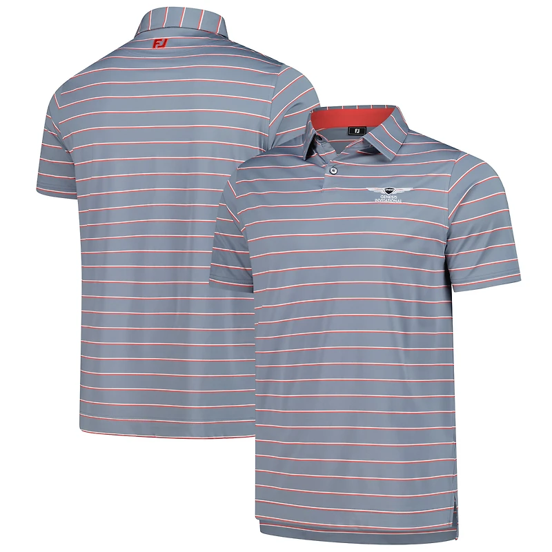 Men's FootJoy  Gray Genesis Invitational ProDry Classic Stripe Lisle Polo