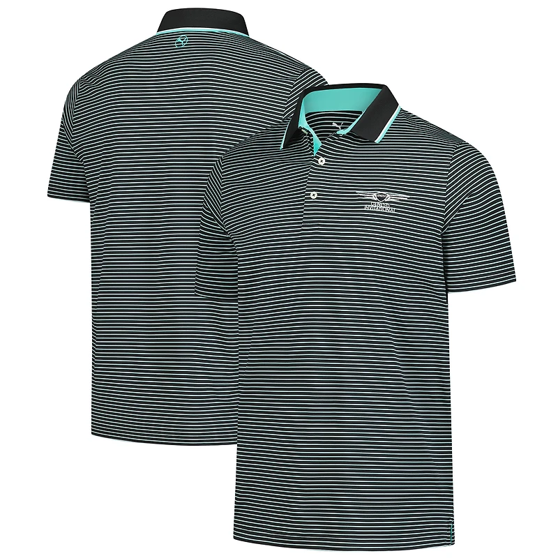 Men's Puma Black Genesis Invitational Elevated Stripe Mattr Polo