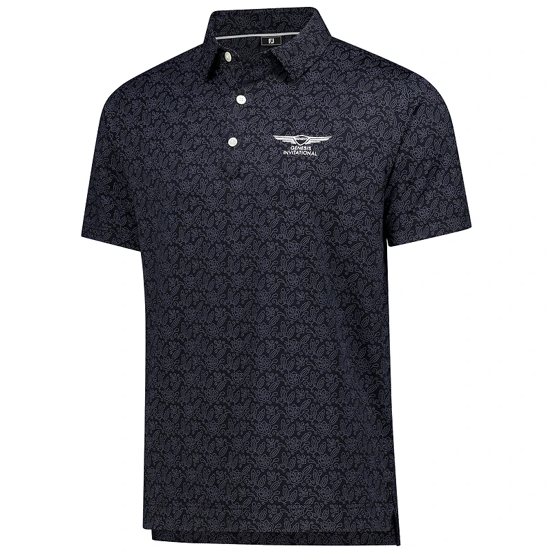 Men's FootJoy Black Genesis Invitational ProDry Wingtip Floral Lisle Polo