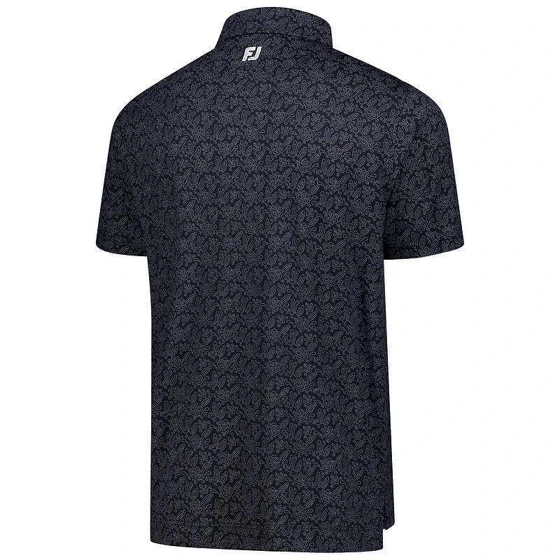Men's FootJoy Black Genesis Invitational ProDry Wingtip Floral Lisle Polo