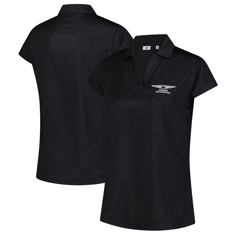 Women's FootJoy Black Genesis Invitational Printed Cap Sleeve Polo