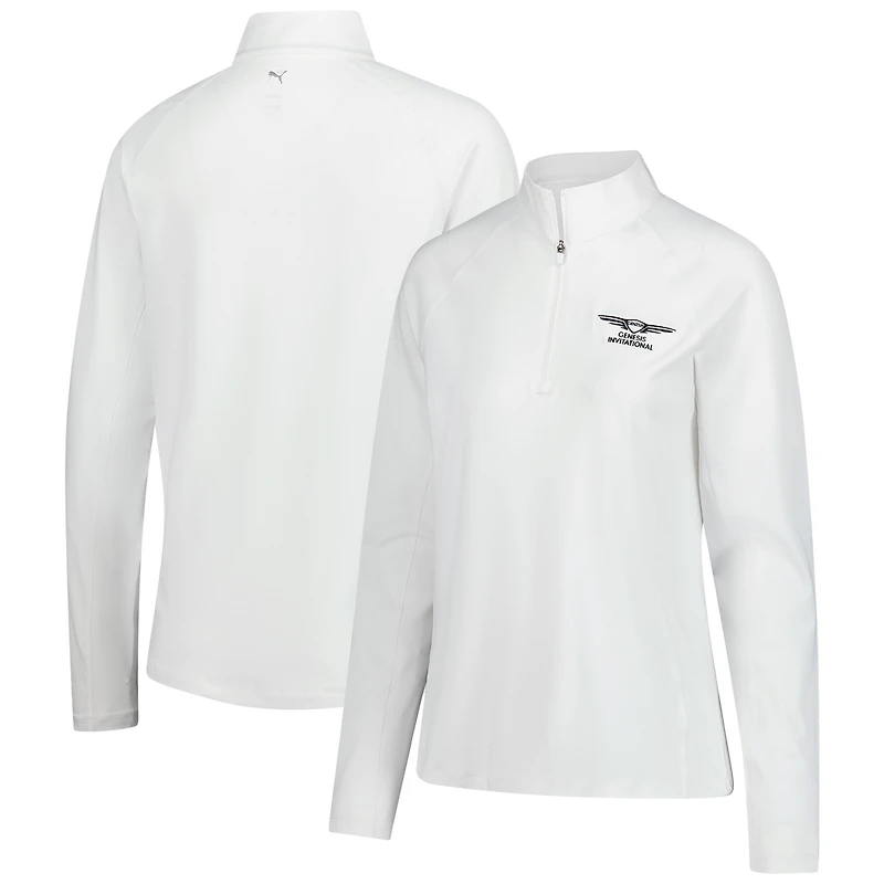 Women's Puma  White Genesis Invitational You-V Quarter-Zip Pullover