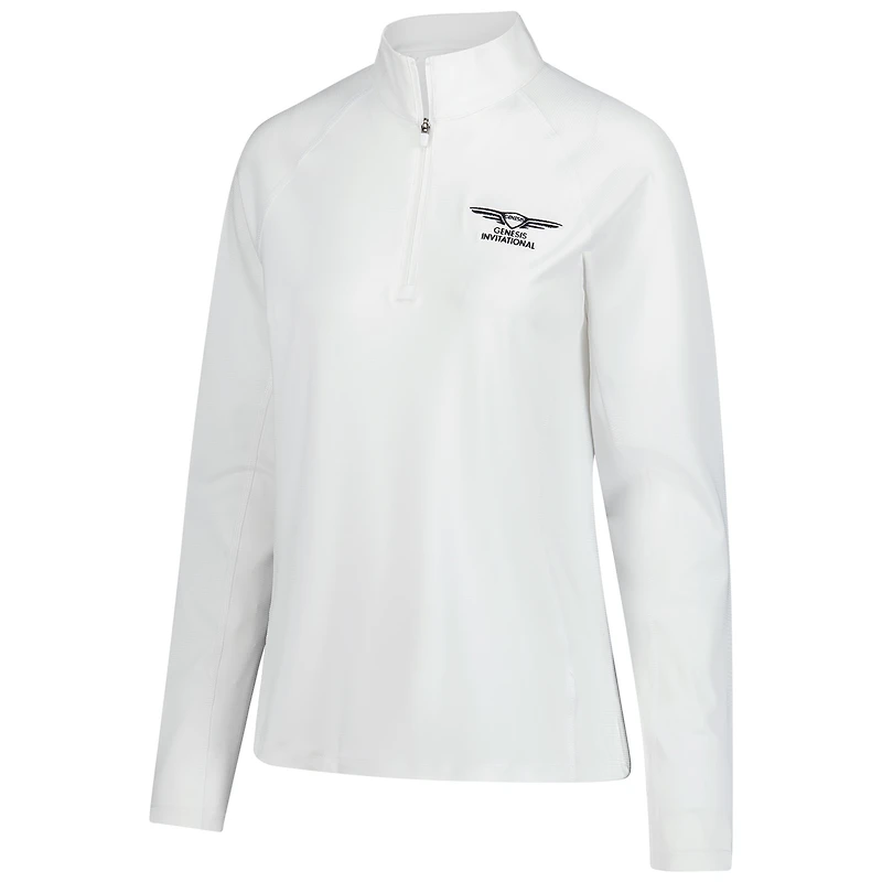 Women's Puma  White Genesis Invitational You-V Quarter-Zip Pullover