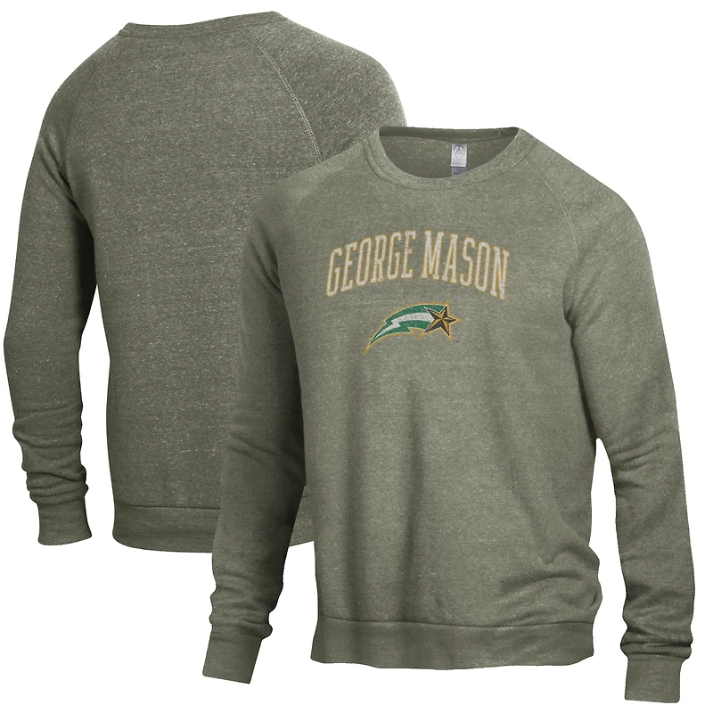 Men's Alternative Apparel Heathered Green George Mason Patriots The Champ Raglan Pullover Sweatshirt