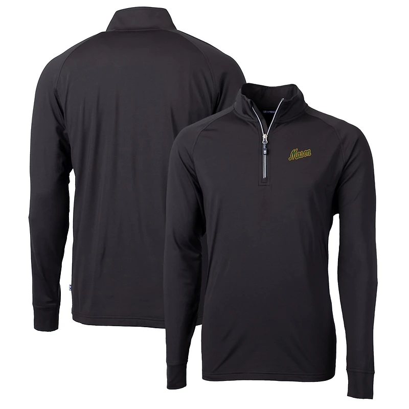 Men's Cutter & Buck Black George Mason Patriots Adapt Eco Knit Stretch Recycled Quarter-Zip Pullover Top