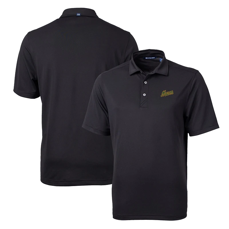 Polo Cutter & Buck noir pour homme, logo de l'équipe George Mason Patriots, en piqué écologique recyclé Virtue Eco Pique.
