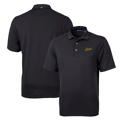 Polo Cutter & Buck noir pour homme, logo de l'équipe George Mason Patriots, en piqué écologique recyclé Virtue Eco Pique.
