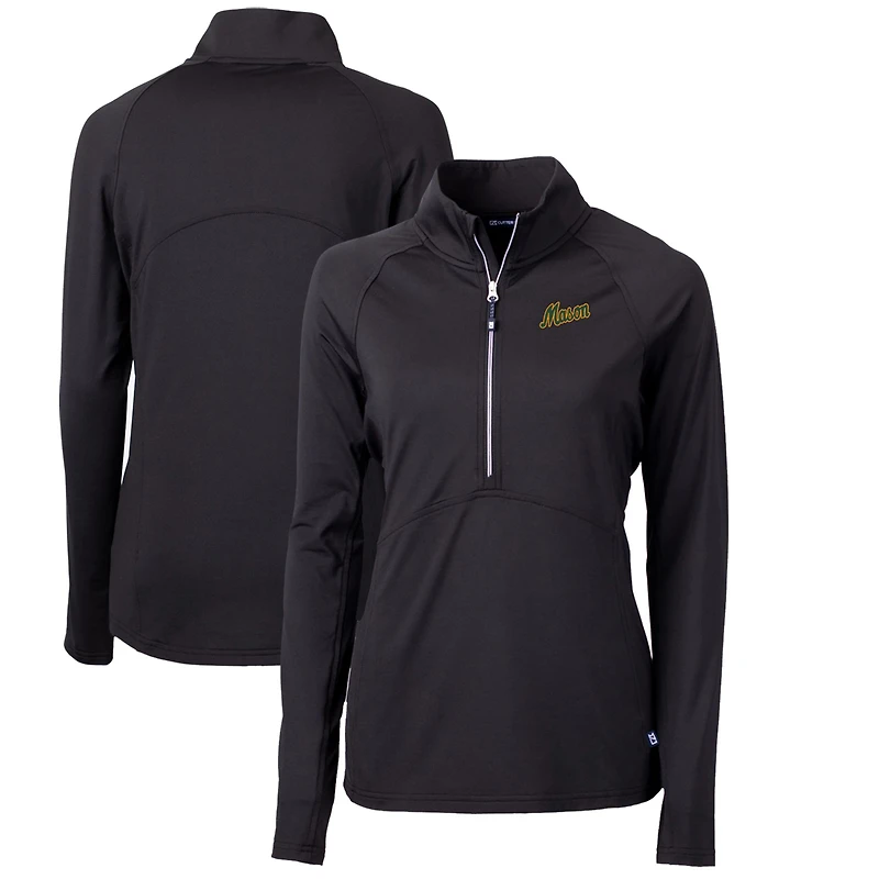 Women's Cutter & Buck Black George Mason Patriots Adapt Eco Knit Stretch Recycled Half-Zip Pullover Top