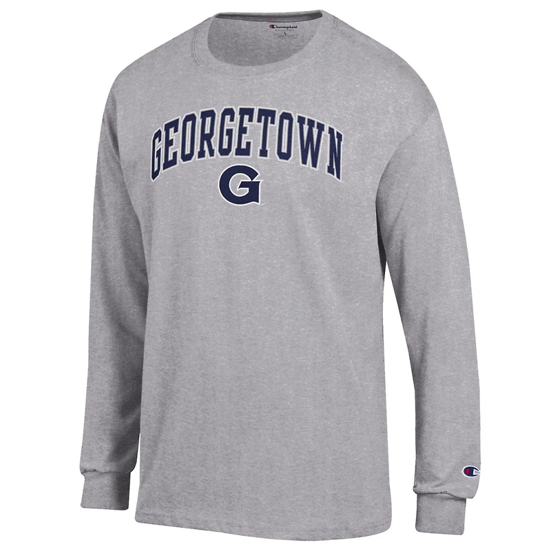 Men's Champion  Heather Gray Georgetown Hoyas Arch Over Logo Long Sleeve T-Shirt