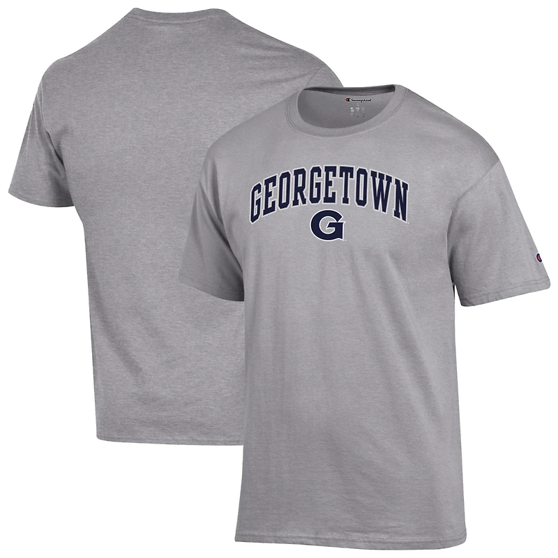 T-shirt Champion Heather Grey pour homme avec logo Arch Over des Georgetown Hoyas