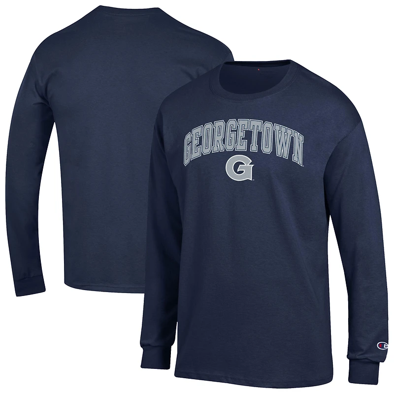 T-shirt à manches longues avec logo Arch Over Champion Navy Georgetown Hoyas pour homme