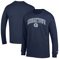 T-shirt à manches longues avec logo Arch Over Champion Navy Georgetown Hoyas pour homme