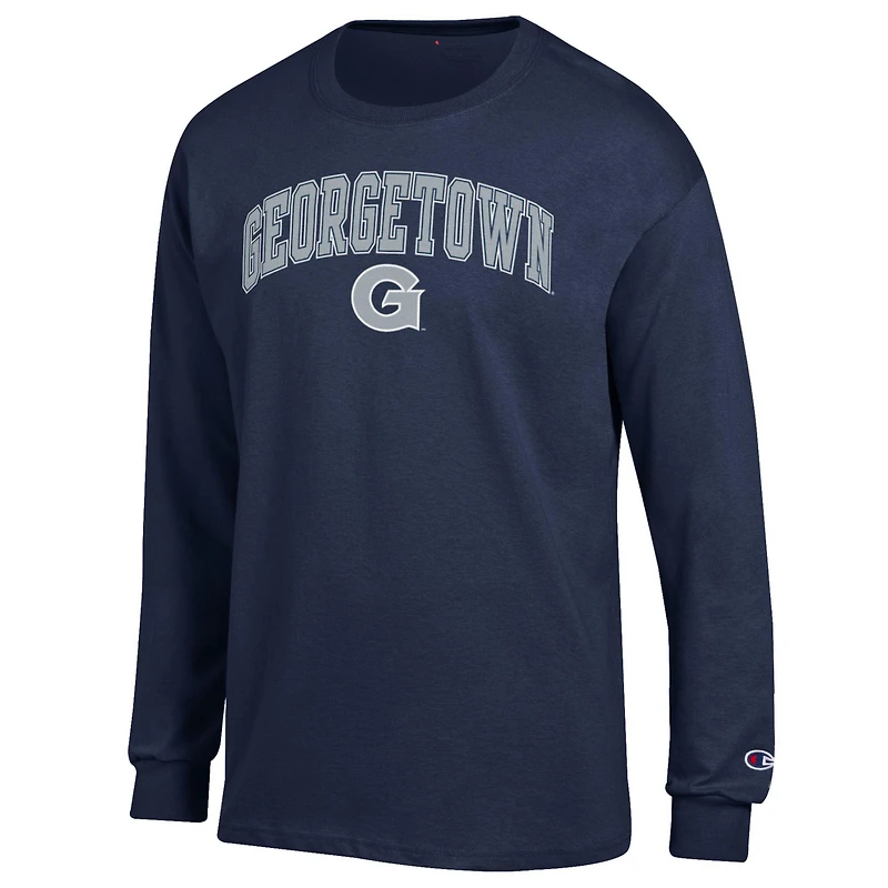 T-shirt à manches longues avec logo Arch Over Champion Navy Georgetown Hoyas pour homme