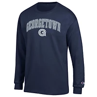 T-shirt à manches longues avec logo Arch Over Champion Navy Georgetown Hoyas pour homme