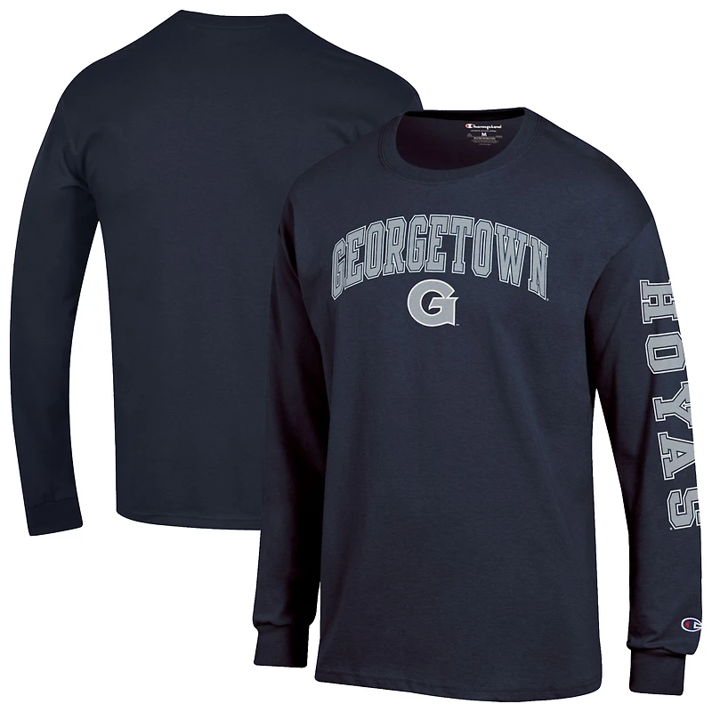 Men's Champion  Navy Georgetown Hoyas Arch Over Logo 2-Hit Long Sleeve T-Shirt