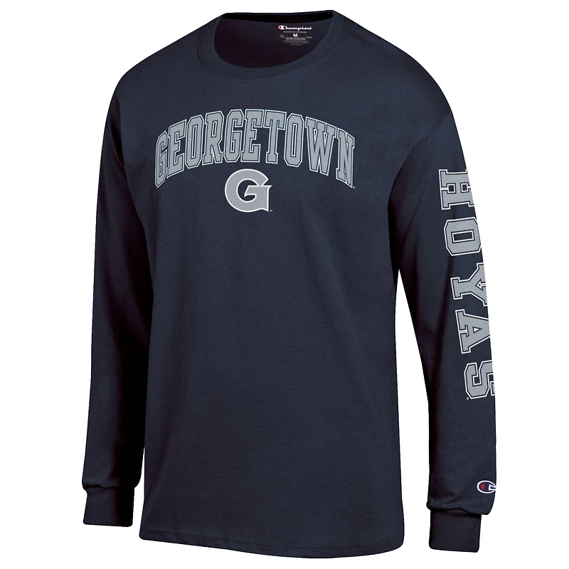 T-shirt à manches longues Champion Navy Georgetown Hoyas pour homme avec logo Arch Over 2-Hit