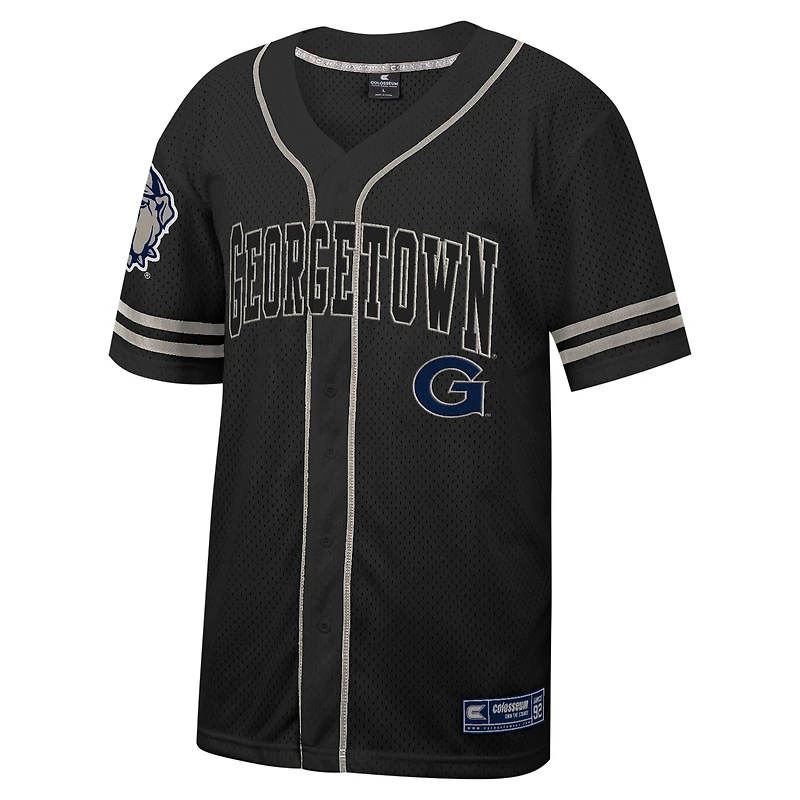 Maillot de baseball boutonné en maille Free Spirited Georgetown Hoyas Colosseum noir pour hommes