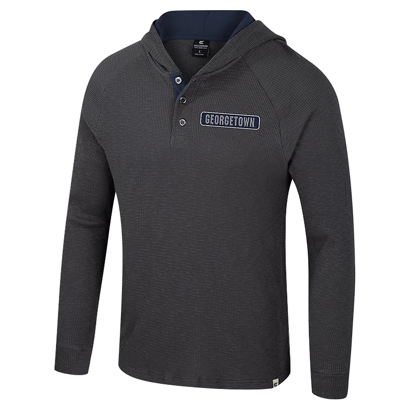 T-shirt à capuche manches longues Henley pour homme Colosseum Charcoal Georgetown Hoyas Dujour Ralgan