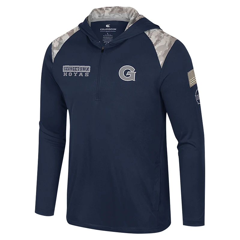 Men's Colosseum Navy Georgetown Hoyas OHT Military Appreciation Quarter-Zip Hoodie Jacket