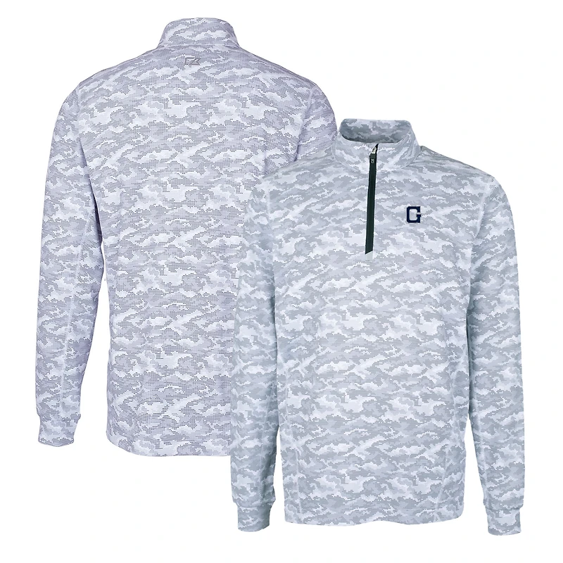 Men's Cutter & Buck Charcoal Georgetown Hoyas Vault Traverse Camo Print Stretch Quarter-Zip Pullover Top