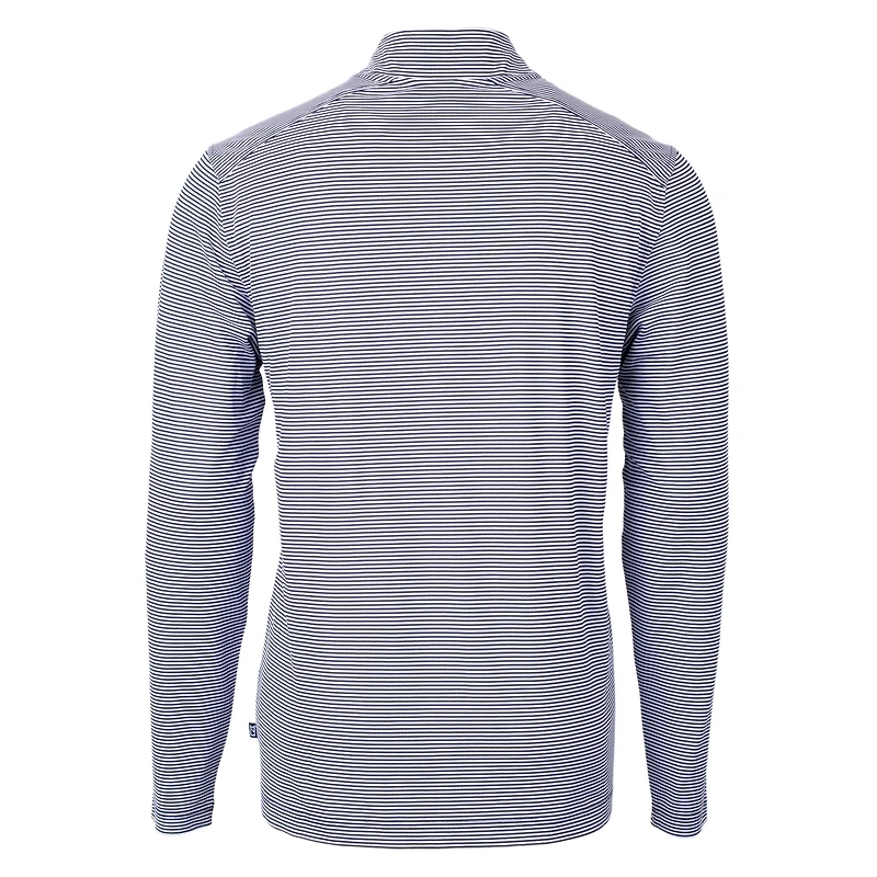 Men's Cutter & Buck  Navy/White Georgetown Hoyas Big Tall Virtue Eco Pique Micro Stripe Recycled Quarter-Zip Pullover Top
