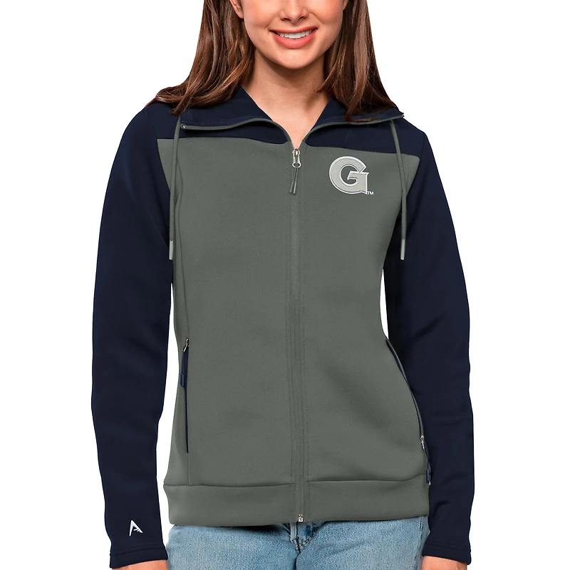 Women's Antigua Navy/Steel Georgetown Hoyas Protect Full-Zip Jacket