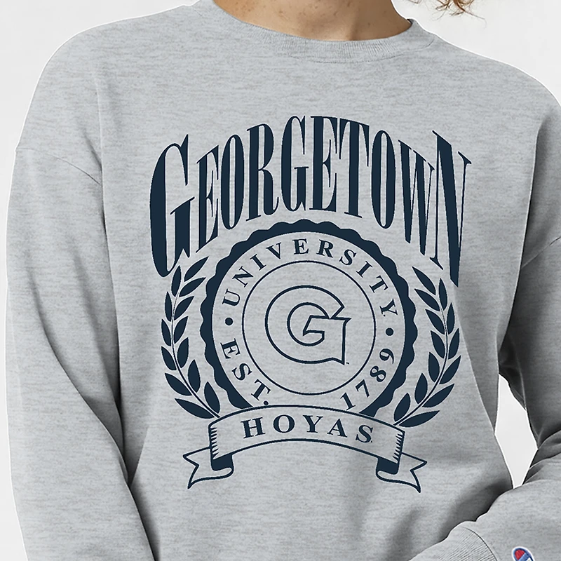 Women's Champion  Heather Gray Georgetown Hoyas Academic Crest Powerblend Crewneck Sweatshirt