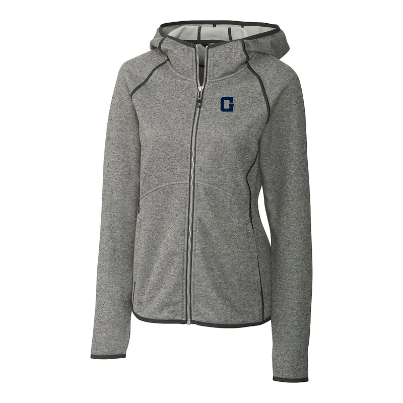 Women's Cutter & Buck Heather Gray Georgetown Hoyas Mainsail Sweater-Knit Full-Zip Hoodie