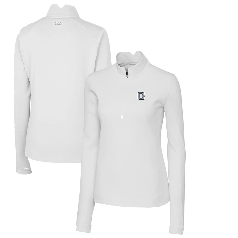 Pull-over Cutter & Buck White Georgetown Hoyas Traverse Stretch à quart de zip pour femme