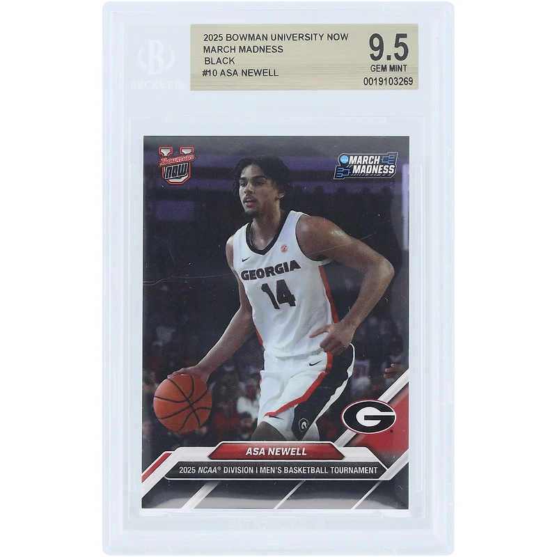 Asa Newell Georgia Bulldogs 2025 Bowman University Now March Madness Black #10 BGS Authenticated 9.5 Card
