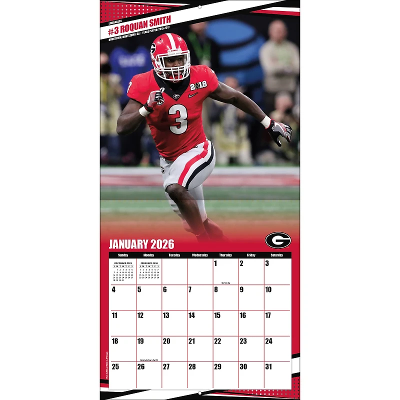 Calendrier mural 2026 des Bulldogs de Géorgie (12 po x 12 po)