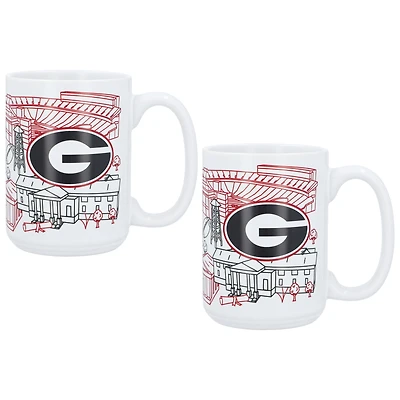 Lot de deux tasses à café Georgia Bulldogs de 15 oz avec motif Campus Line Art