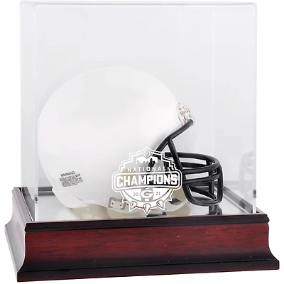 Vitrine de mini-casque en acajou des champions des éliminatoires de football universitaire 2021 des Georgia Bulldogs
