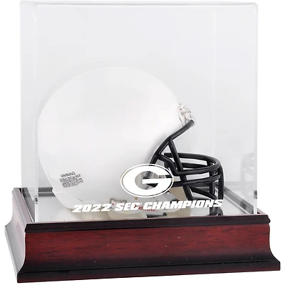 Vitrine de présentation du logo du mini casque en acajou des Georgia Bulldogs, champions de la conférence de football SEC 2022