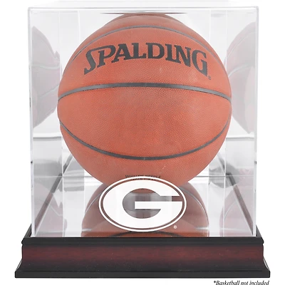 Vitrine de basket-ball Georgia Bulldogs avec finition antique en acajou et dos en miroir