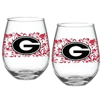 Pack de deux Bulldogs de Géorgie 15oz. Ensemble de verres floraux sans pied