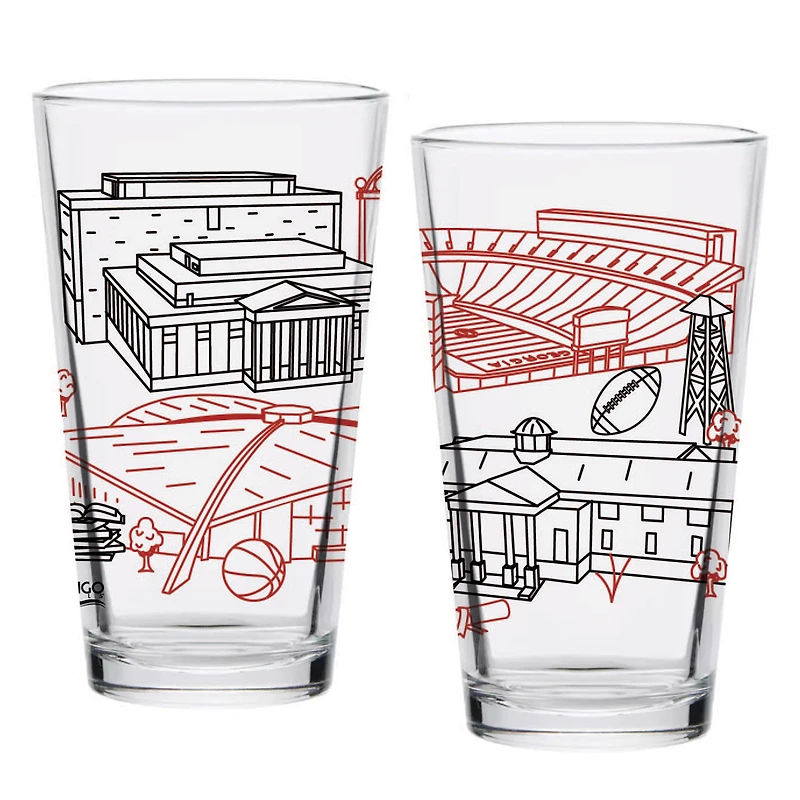 Pack de deux Bulldogs de Géorgie 16oz. Ensemble de verres à pinte Campus Line Art