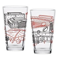 Pack de deux Bulldogs de Géorgie 16oz. Ensemble de verres à pinte Campus Line Art