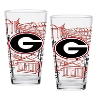 Pack de deux Bulldogs de Géorgie 16oz. Ensemble de verres à pinte Campus Line Art