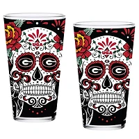 Pack de deux Bulldogs de Géorgie 16oz. Ensemble de verres à pinte Dia De Los Muertos
